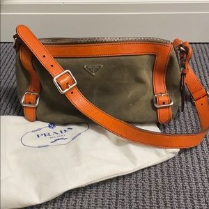 Prada olive suede shoulder bag